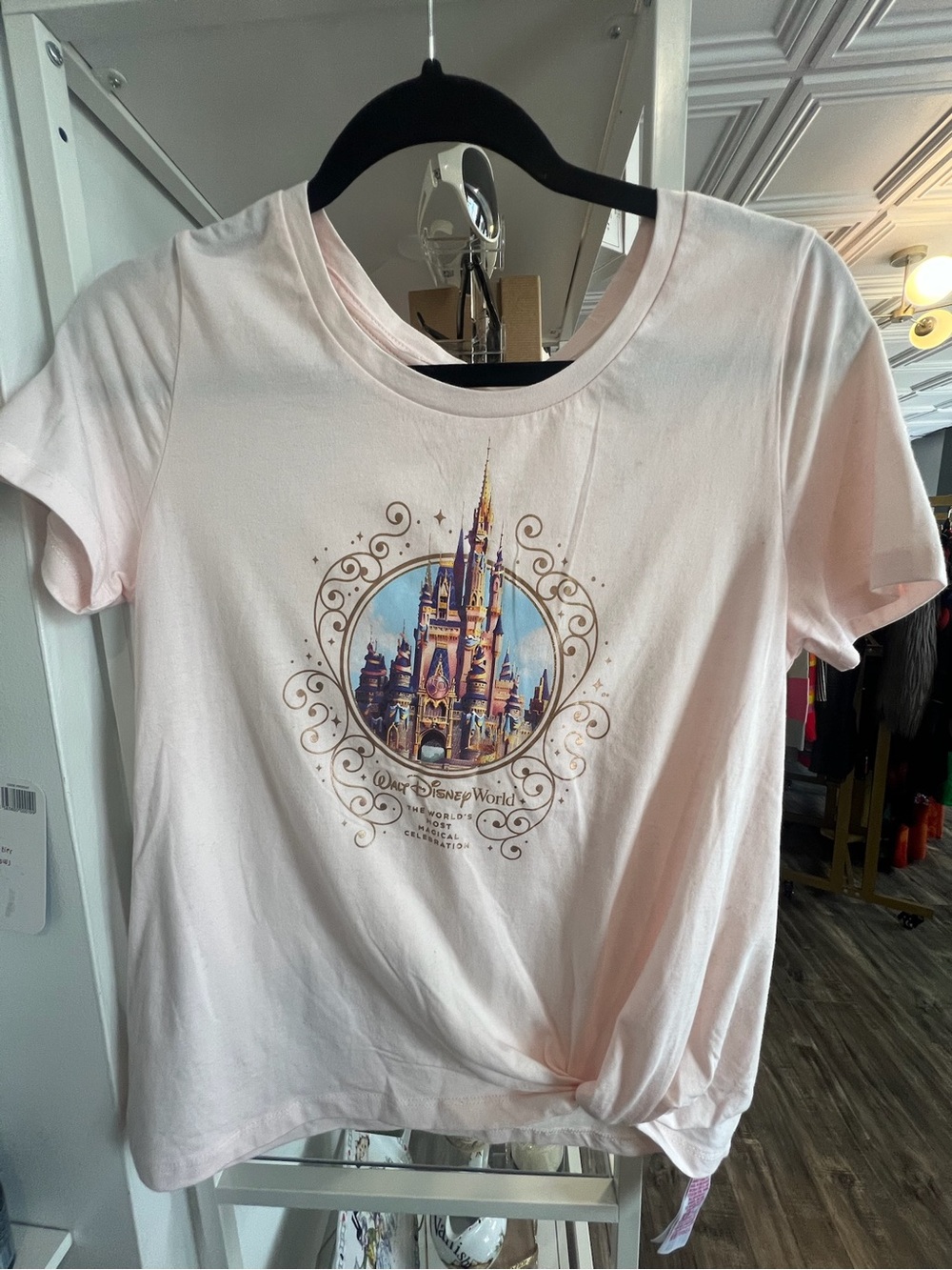 Disney World parks Light Pink Castle Tee with Gold Accent Graphic